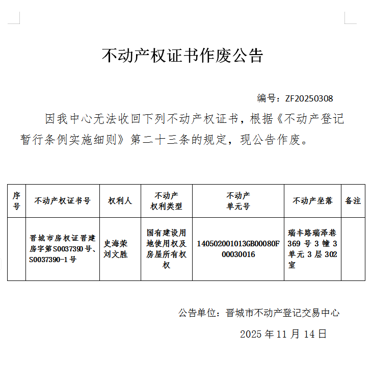 不动产权证书作废公告（一千一百八十八）20250308(图1)