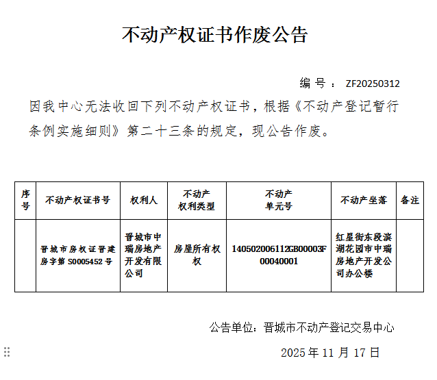 不动产权证书作废公告（一千一百九十二）20250312(图1)