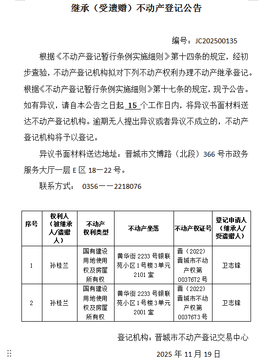 继承不动产登记事项公示（2025—00135）(图1)