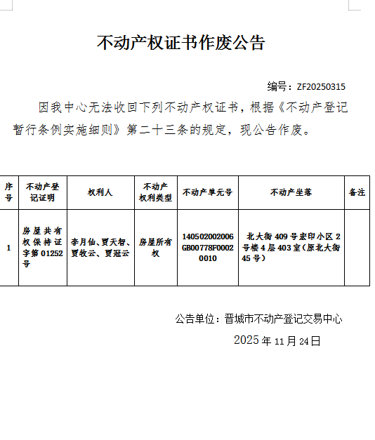 不动产权证书作废公告（一千一百九十五）20250315(图1)