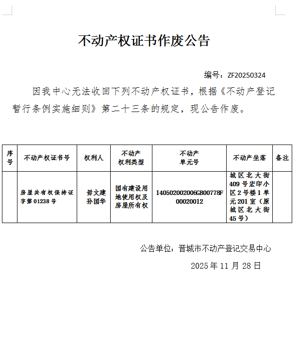 不动产权证书作废公告（一千二百零四）20250324(图1)