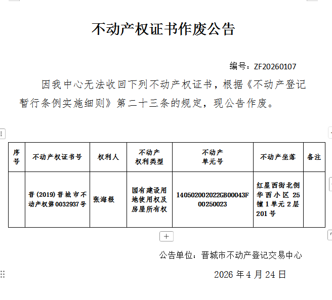 不动产权证书作废公告（一千三百三十九）20260107(图1)