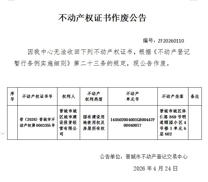 不动产权证书作废公告（一千三百四十二）20260110(图1)