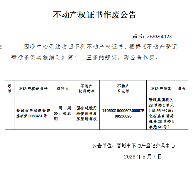 不动产权证书作废公告（一千三百五十五）20260123(图1)
