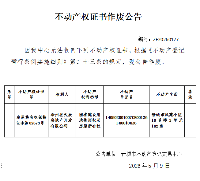 不动产权证书作废公告（一千三百五十九）20260127(图1)