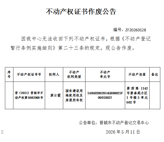 不动产权证书作废公告（一千三百六十）20260128(图1)