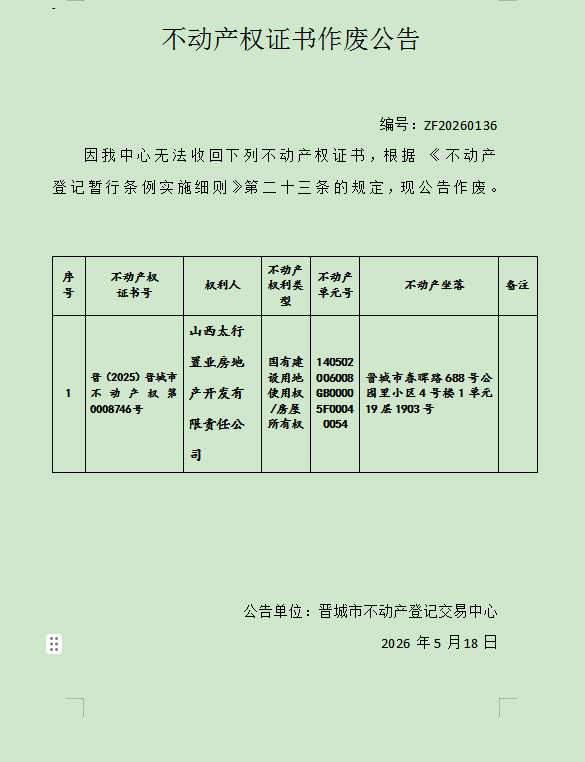 不动产权证书作废公告（一千三百六十八）20260136(图1)