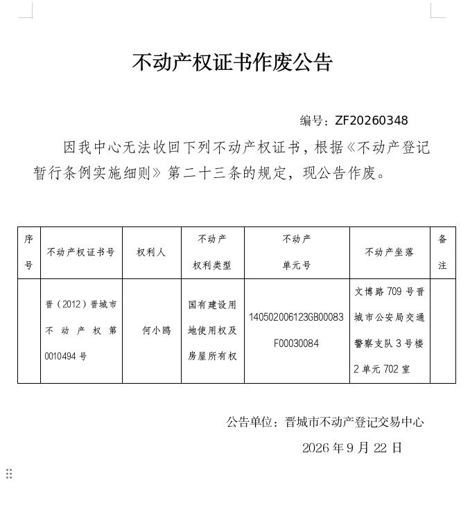 不动产权证书作废公告（一千五百八十）20260348(图1)